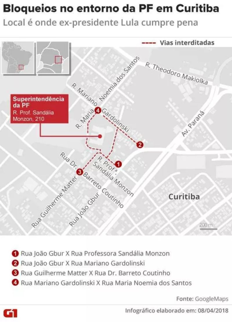 Ruas próximas à PF de Curitiba estão bloqueadas 